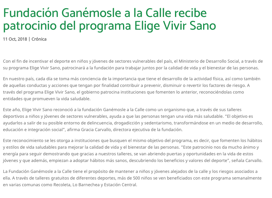 AD Prensa “Ganémosle a la Calle recibe patrocinio del programa Elige Vivir Sano”