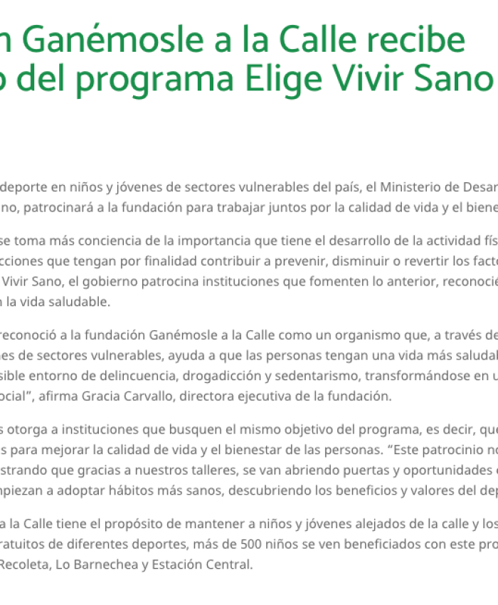 AD Prensa “Ganémosle a la Calle recibe patrocinio del programa Elige Vivir Sano”